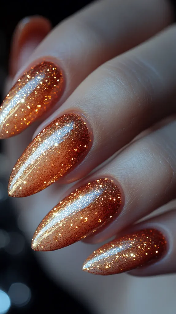 Copper Glitter Tips Nails