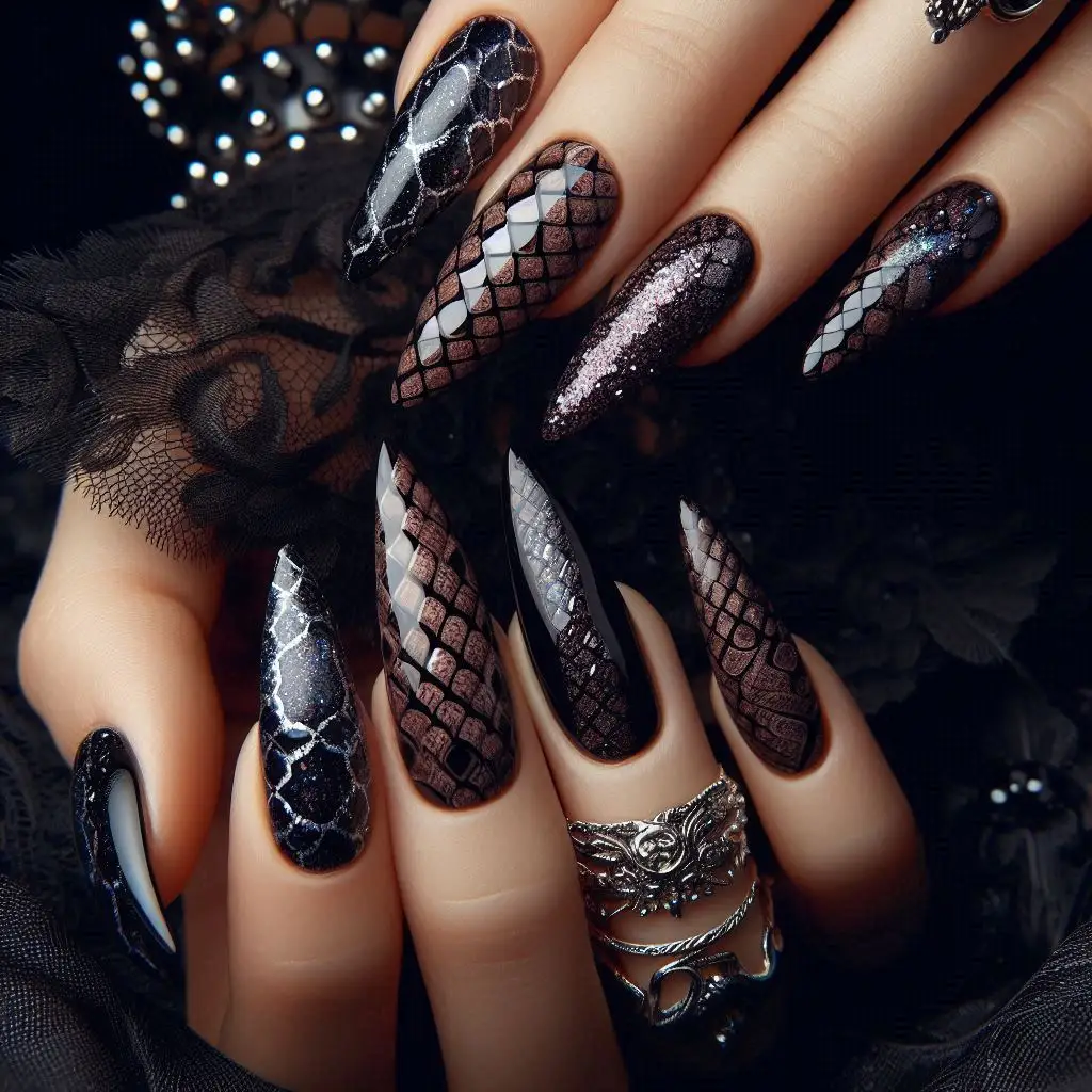 Dark Snake Glam Nails