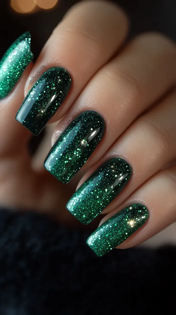 Emerald Green Glam Nails