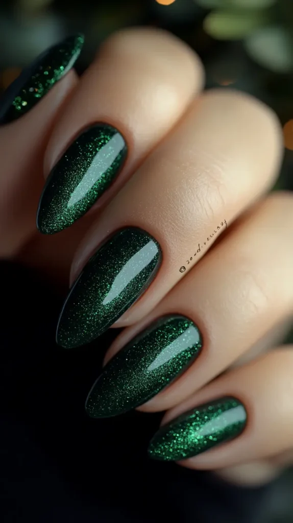 Forest Green Velvet Nails