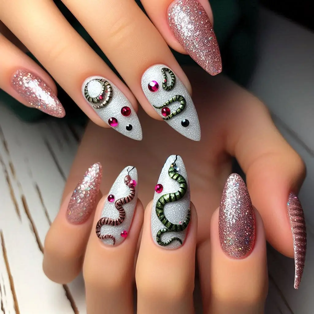 Glitter Snake Accent Nails