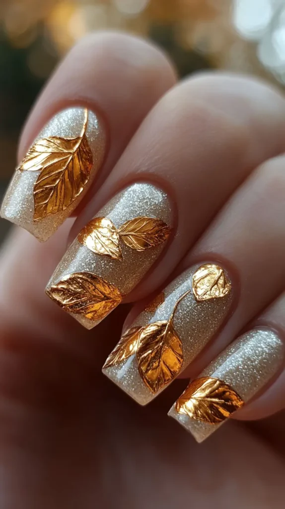 Golden Leaf Accents Nails