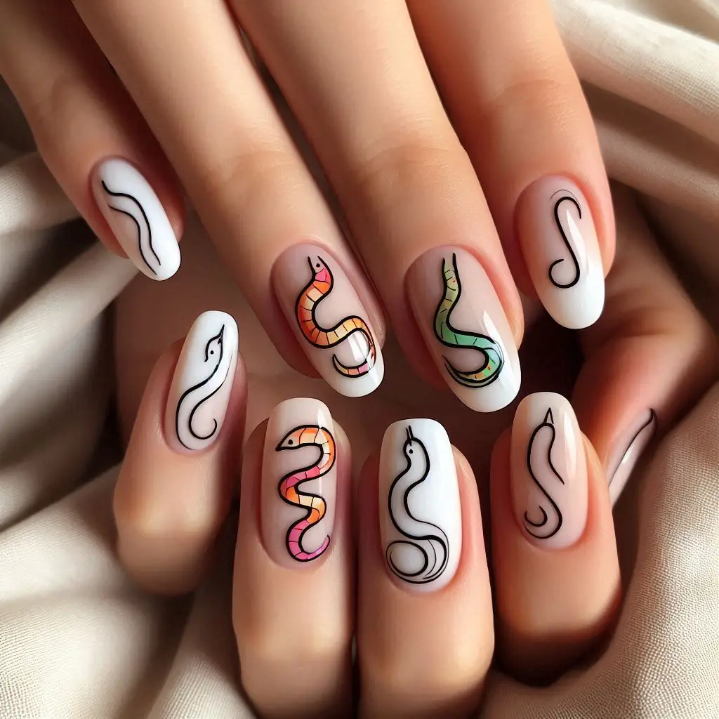 Minimalist Snake Outline Nails