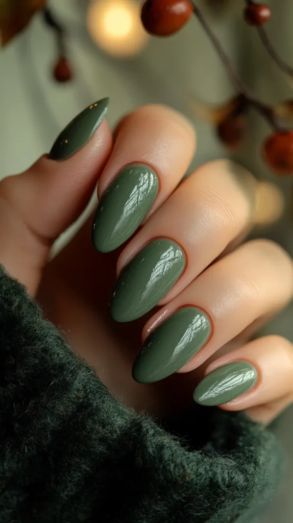 Muted Olive Green Nails