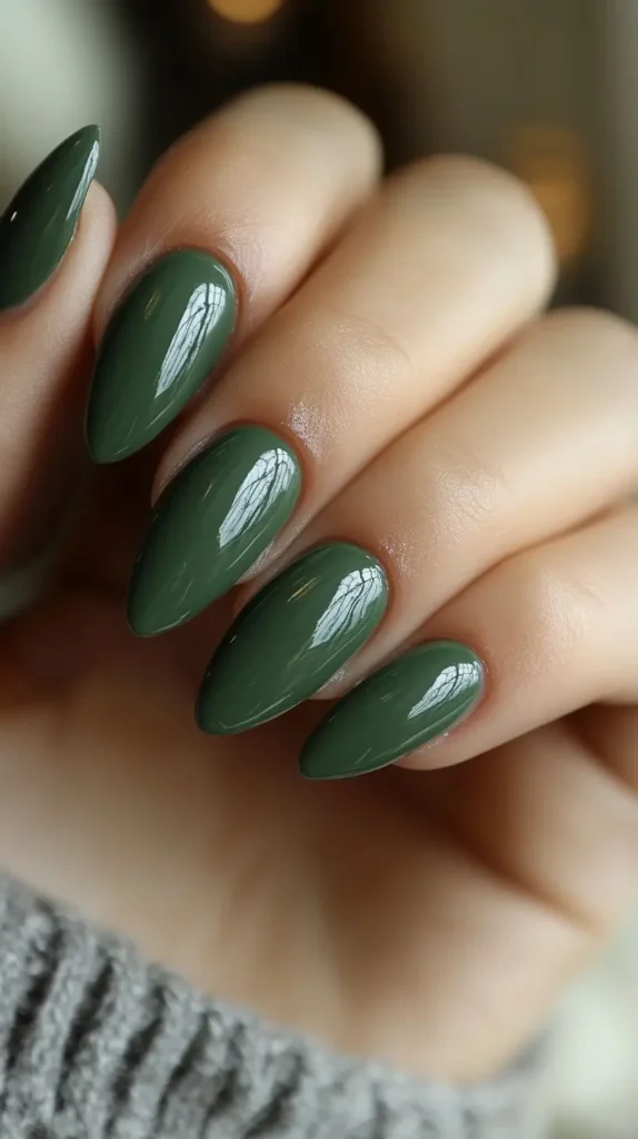 Olive Green Accents Nails