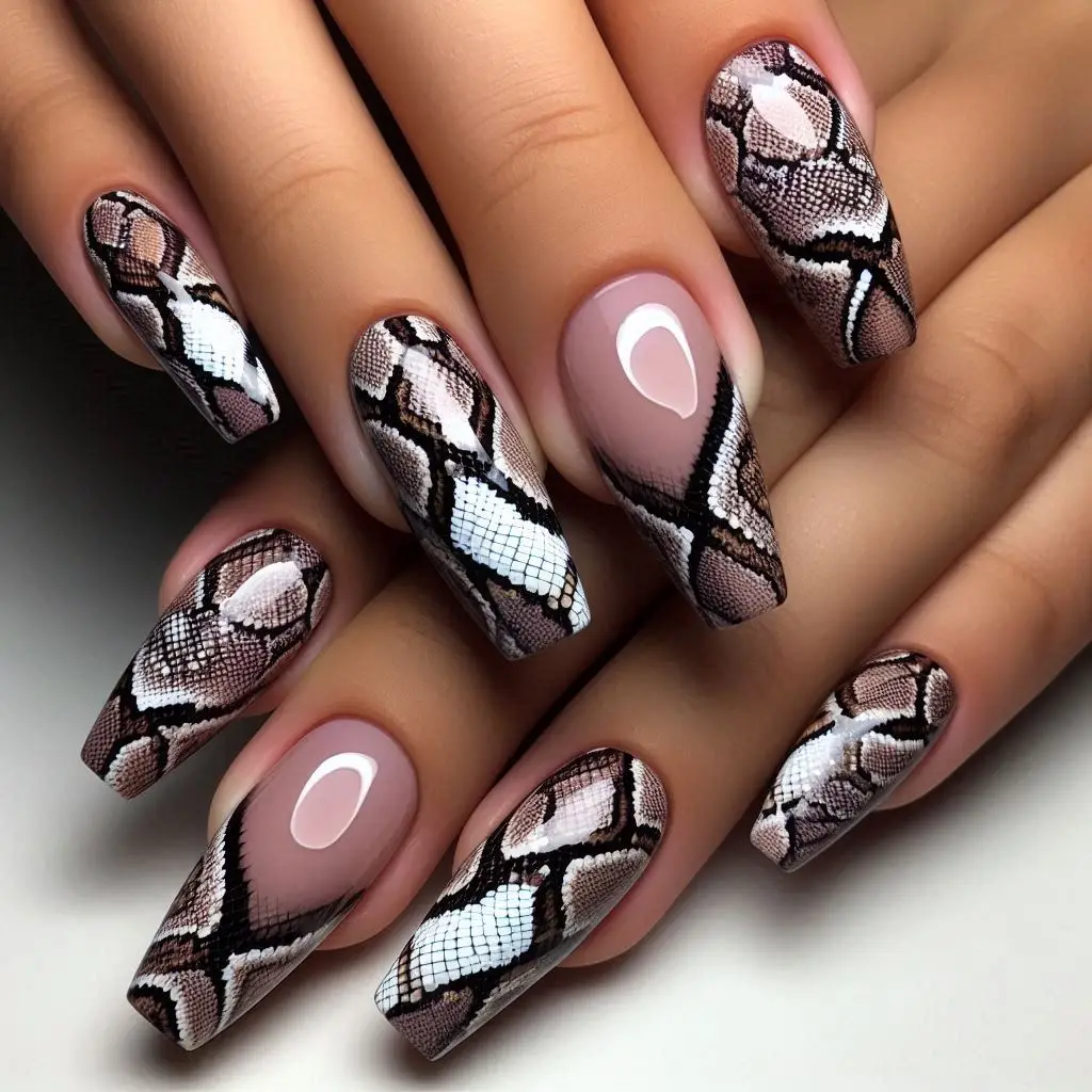 Snake Skin French Tip Nails