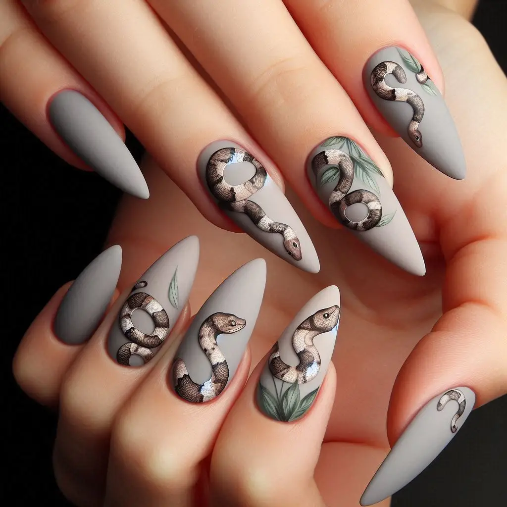 Snakes on Matte Grey Nails