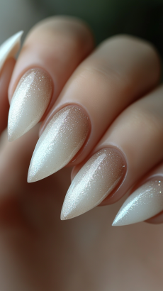 White Ombre Almond Nails