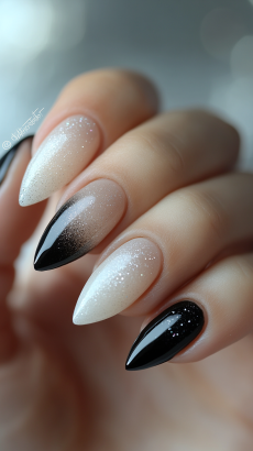 White Ombre with Black Tips