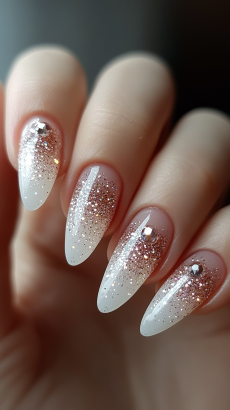 White Ombre with Crystal Tips