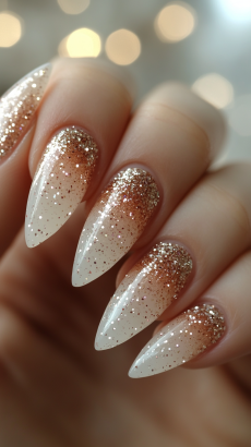 White Ombre with Glitter Tips