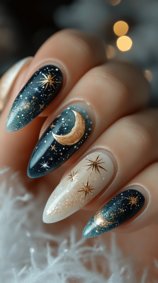 White Ombre with Moon and Stars