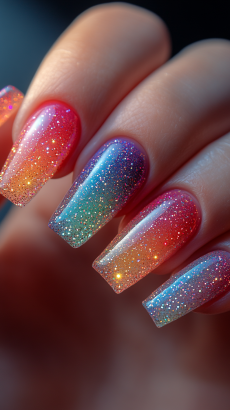 White Ombre with Rainbow Glitter