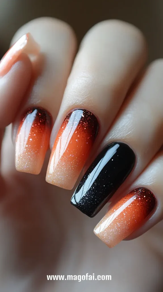 1. Classic Orange & Black Ombre - Halloween Nails 1