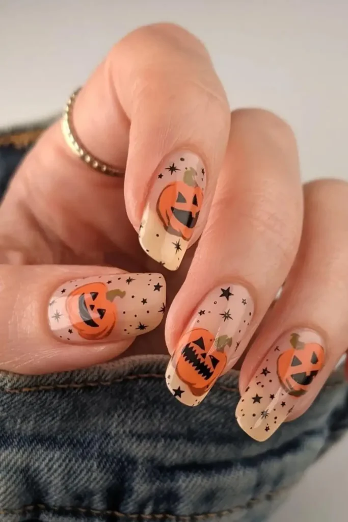 1. Pumpkin Press on Nail Medium Square Shape