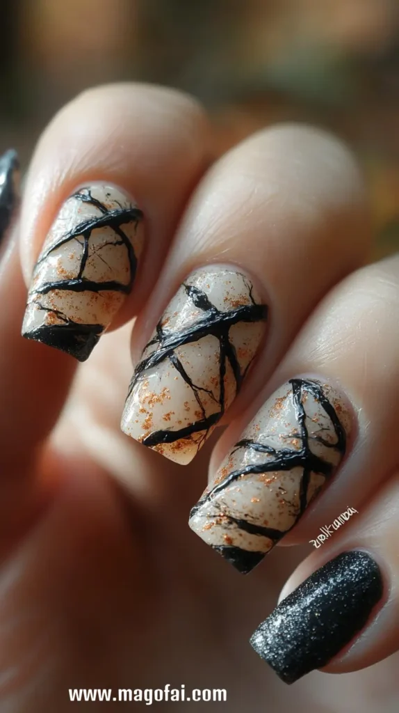 14. Mummy Wraps - Halloween Nails 1