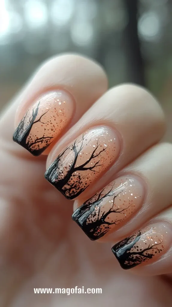 19. Eerie Foggy Forest - Halloween Nails 1