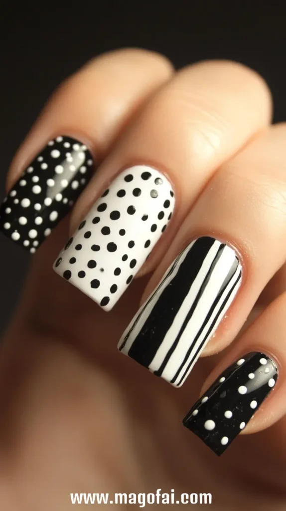 21. Stripes and Dots Nail Art 1