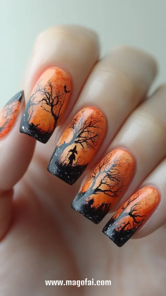 22. Spooky Witch Silhouettes - Halloween Nails 1