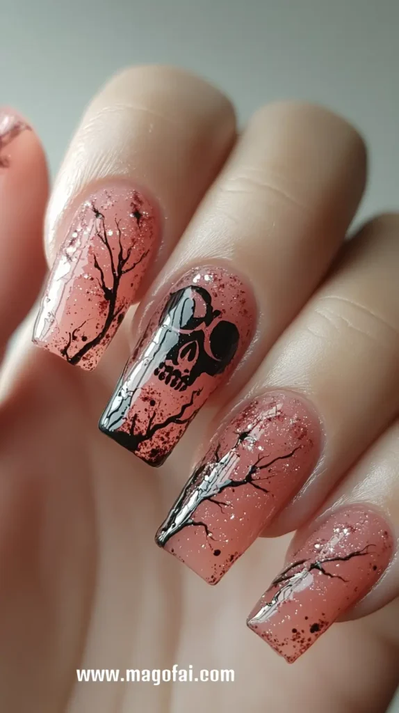 24. Scary Skull Accent - Halloween Nails