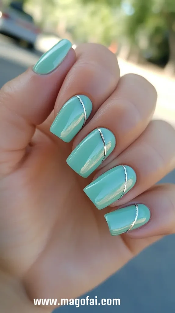 26. Mint Green with Simple Silver Lines