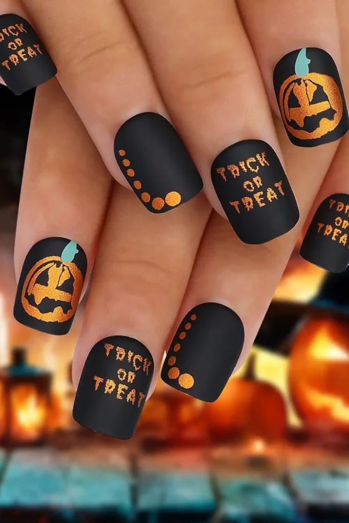 27. Black Matte Pumpkin Nails