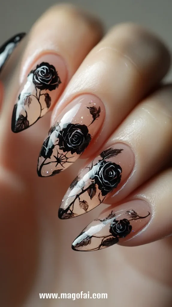 29. Black Roses - Halloween Nails.