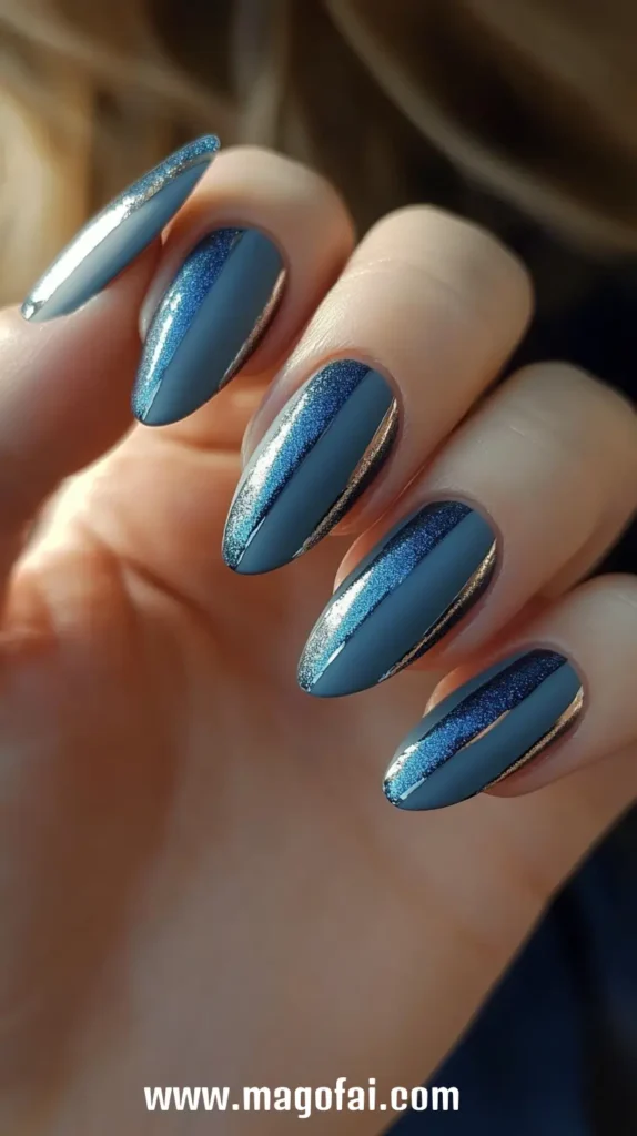 30. Dusty Blue with Metallic Blue Stripes 1