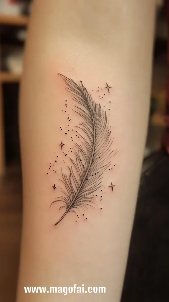 32. Delicate Feather with Stars