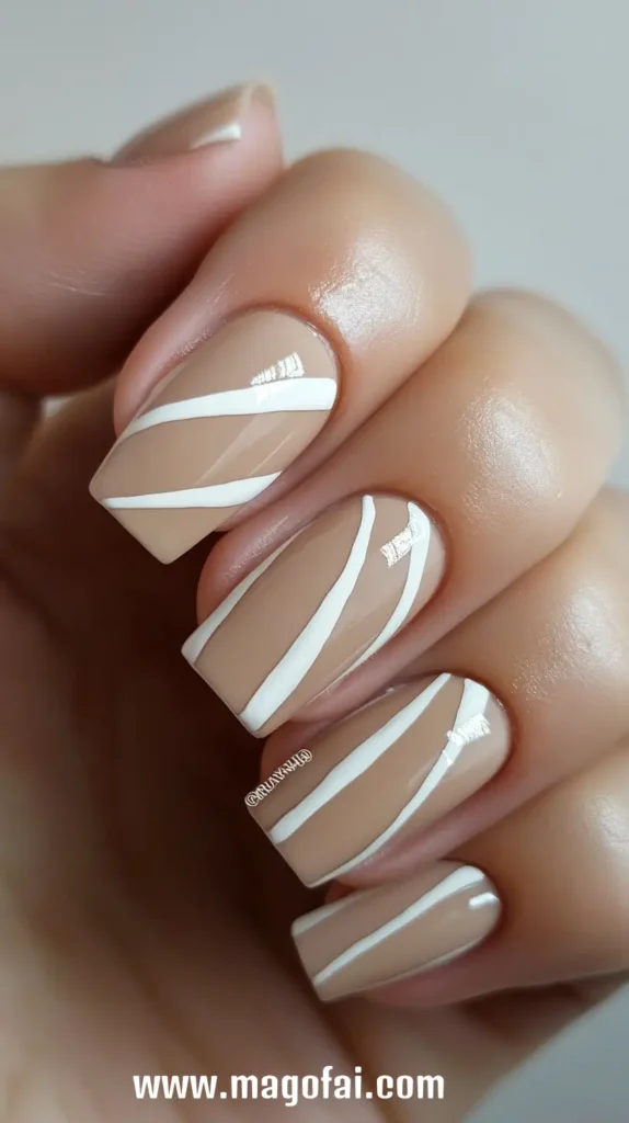 33. Warm Beige with White Stripes