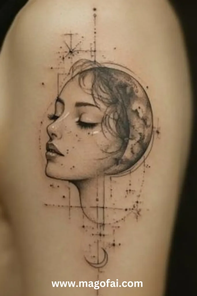 37. Face and Moon women tattoo