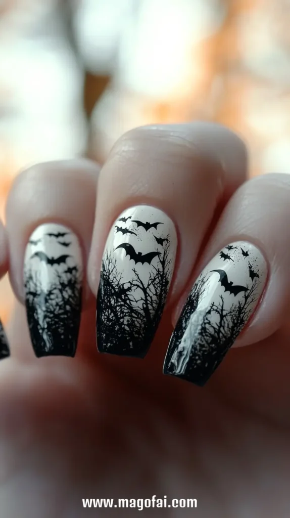 4. Matte Black Bats - Halloween Nails 1