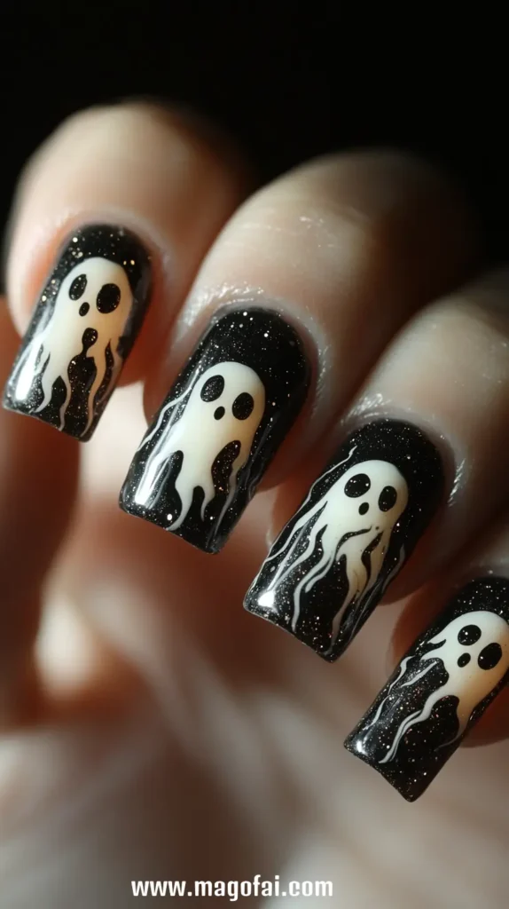 5. Glow-in-the-Dark Ghosts - Halloween Nails 1