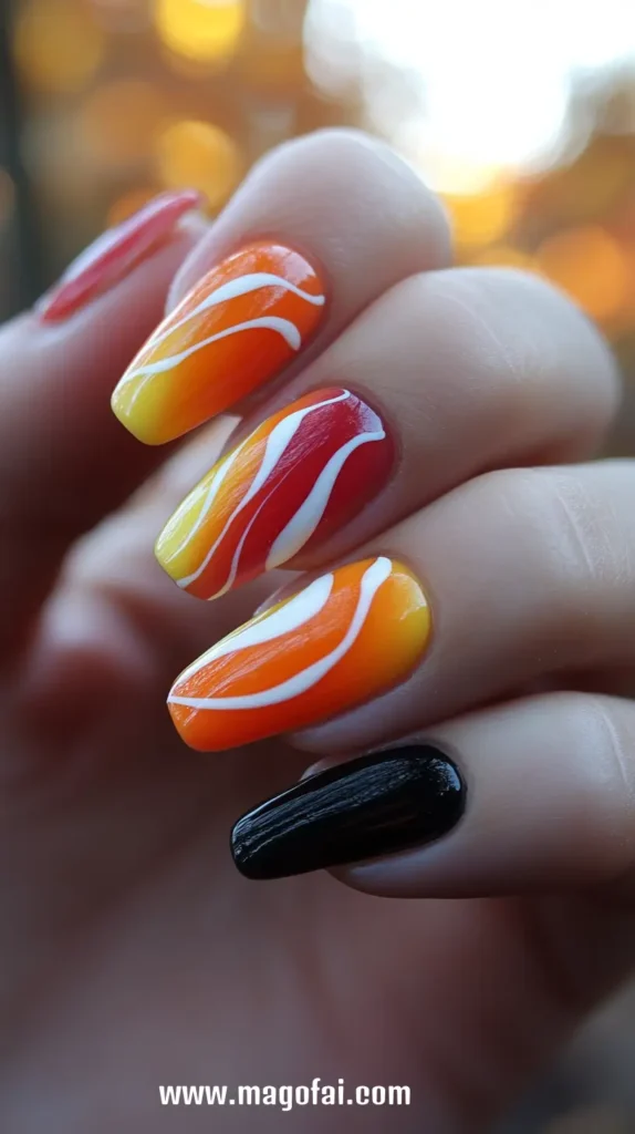 8. Candy Corn Stripes - Halloween Nails 1