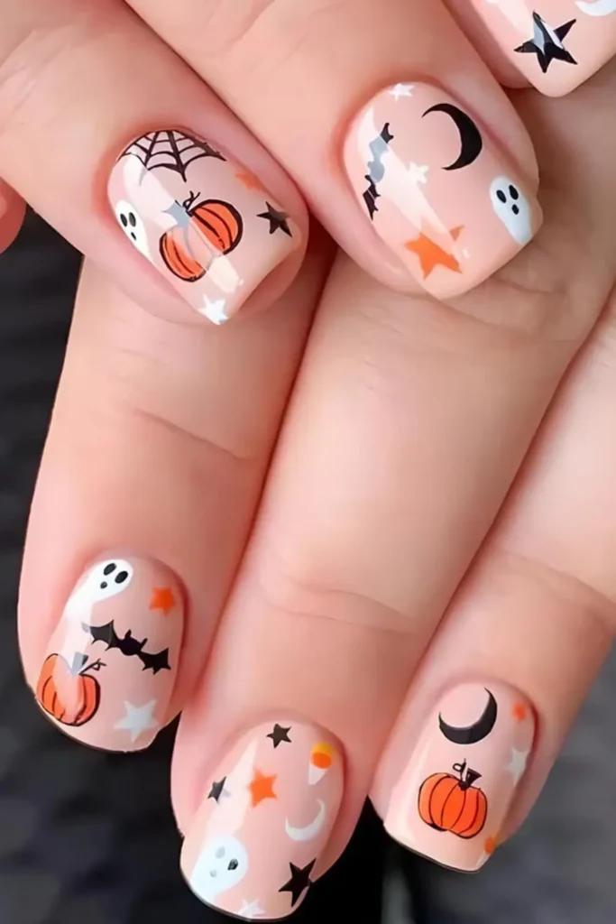 8. Funny Cartoon Halloween Nails