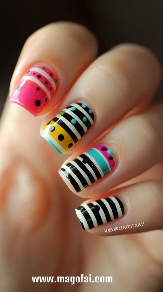 9. Dot and Stripes Nail Art 1