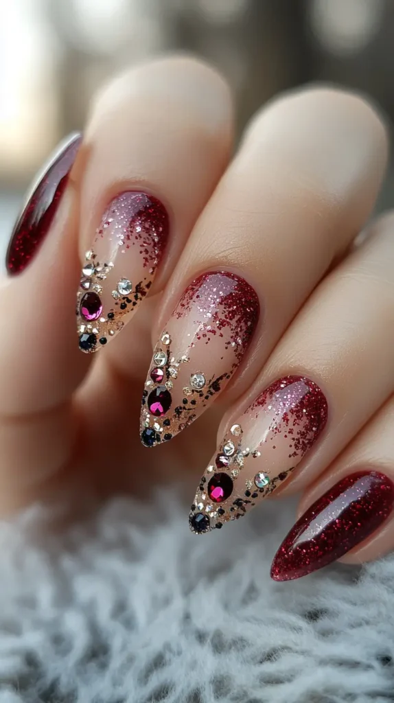 Almond Nails with Jewels 1