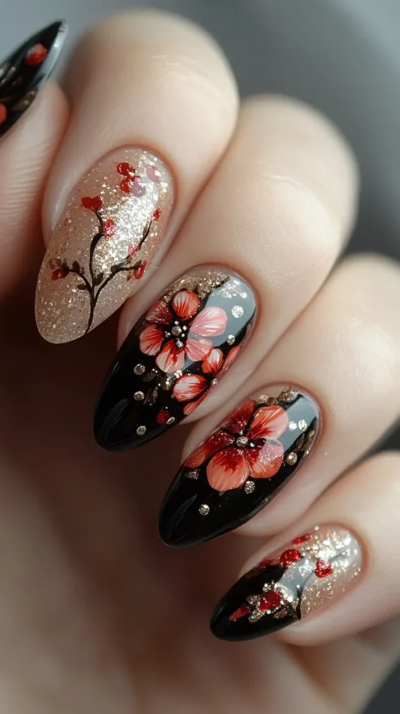 Floral Almond Nails