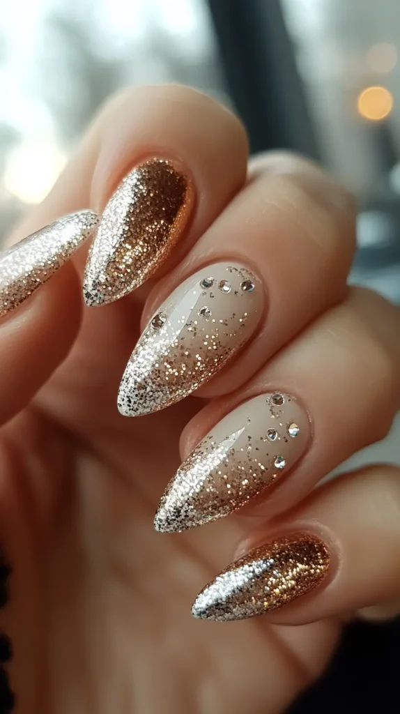 Glitter Accent Almond Nails