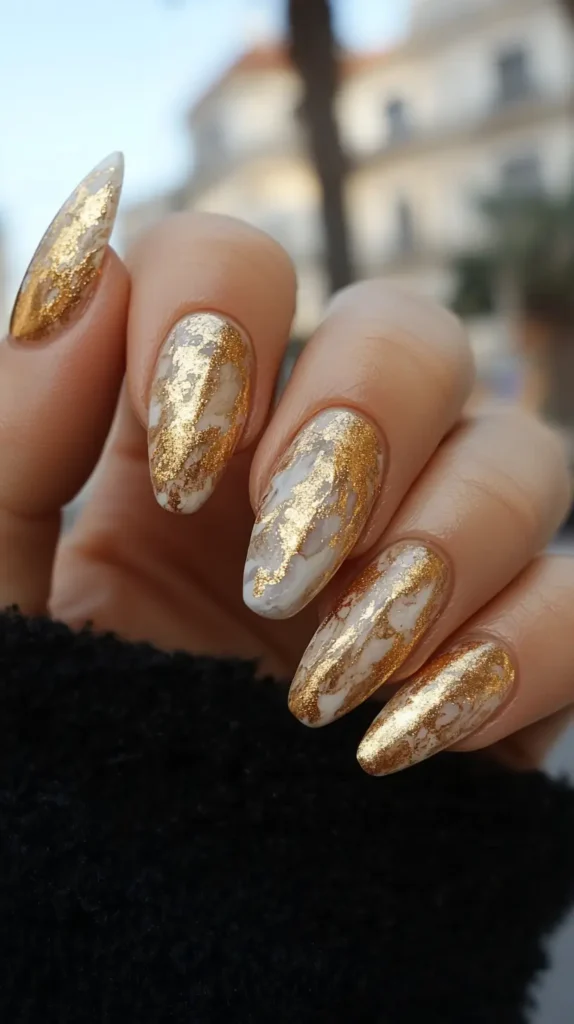 Marble Effect Almond Nails