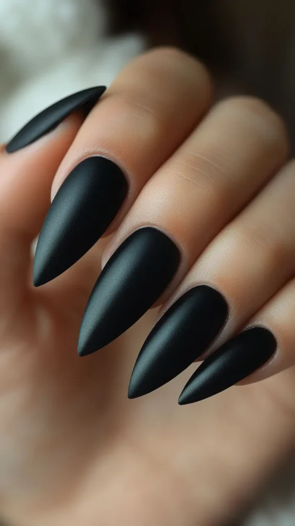 Matte Black Almond Nails 1