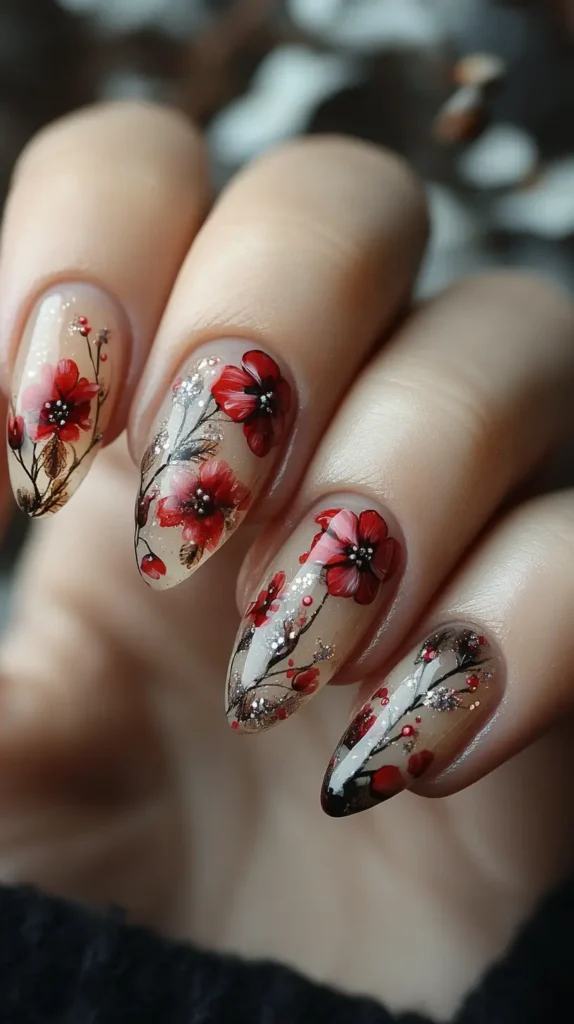 Vintage Floral Almond Nails