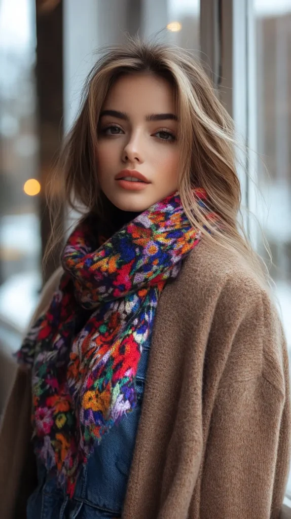 12. Turtleneck & Printed Scarf