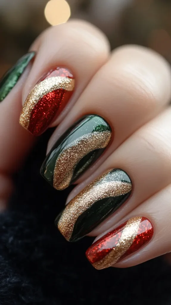 14. Luxe Gold, Red, and Green Combo