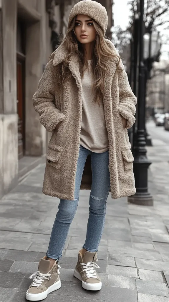 19. Teddy Coat & Sneakers